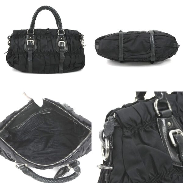 e58323g 2 c Prada Nylon Leather Handbag Black