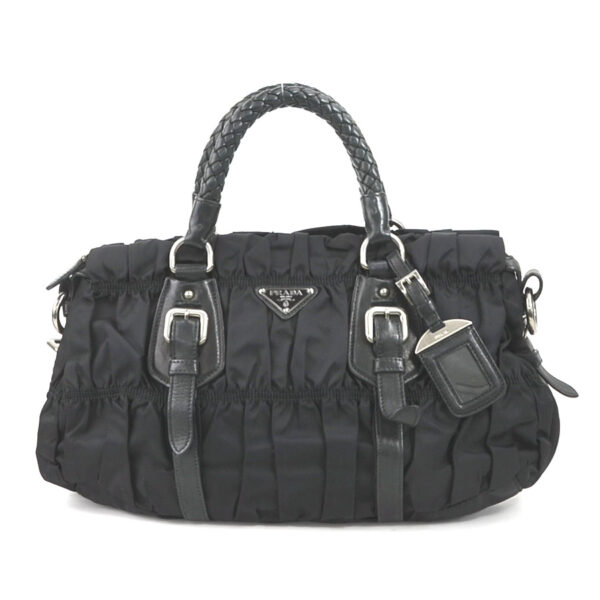 e58323g Prada Nylon Leather Handbag Black