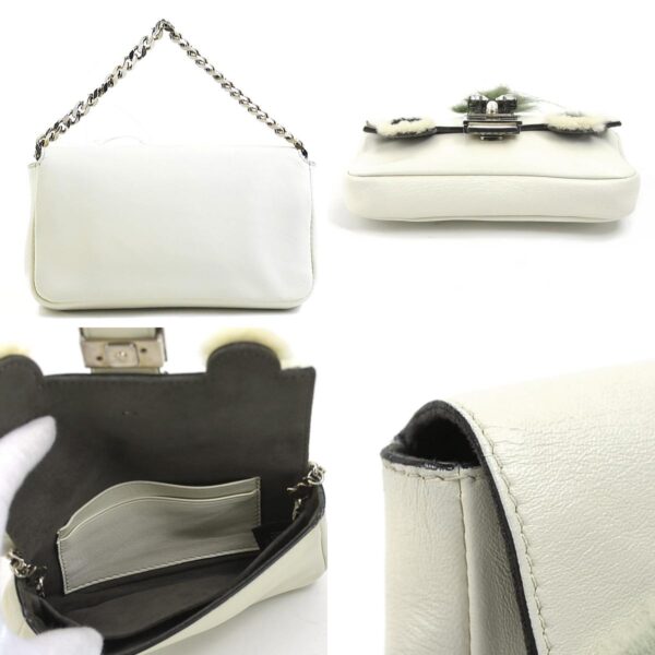 e58381g 2 c Fendi Micro Baguette Crossbody Shoulder Bag Leather Fur White Green