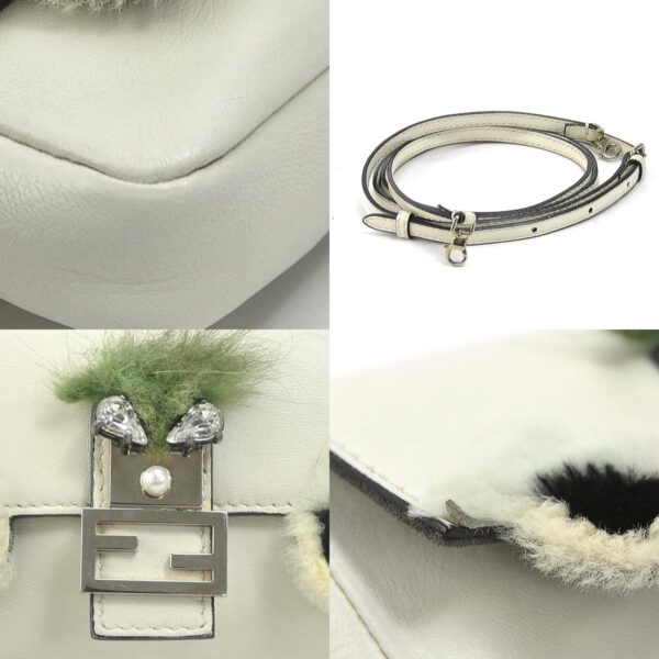 e58381g 6 c Fendi Micro Baguette Crossbody Shoulder Bag Leather Fur White Green