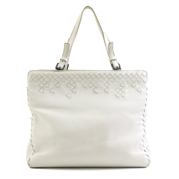 e58483g Bottega Veneta Intrecciato Leather Handbag Off White