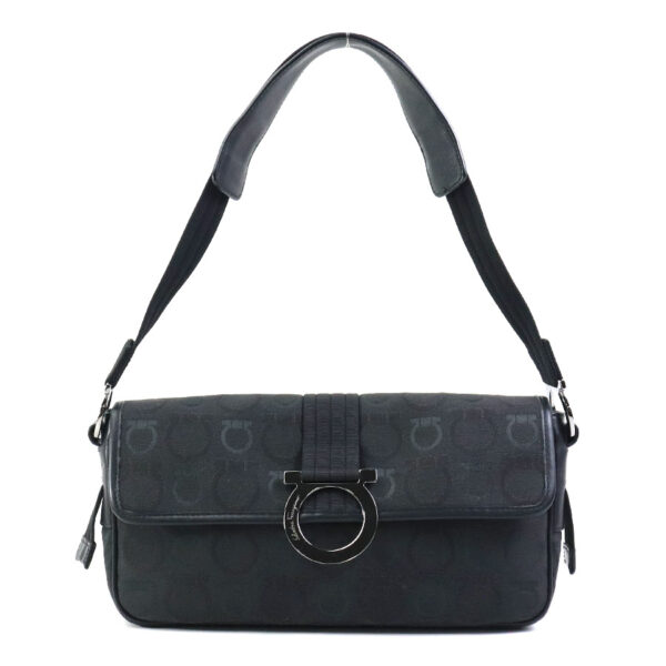 e58833m Salvatore Ferragamo Gancini Canvas Shoulder Bag Black