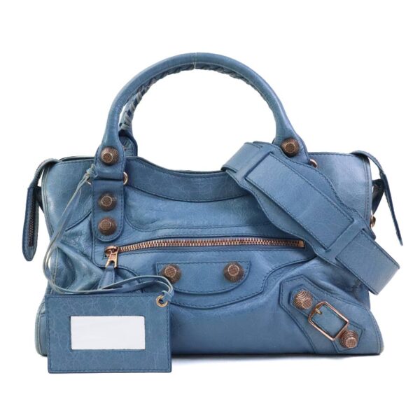 e58858k Balenciaga Leather Shoulder Bag Blue Pink