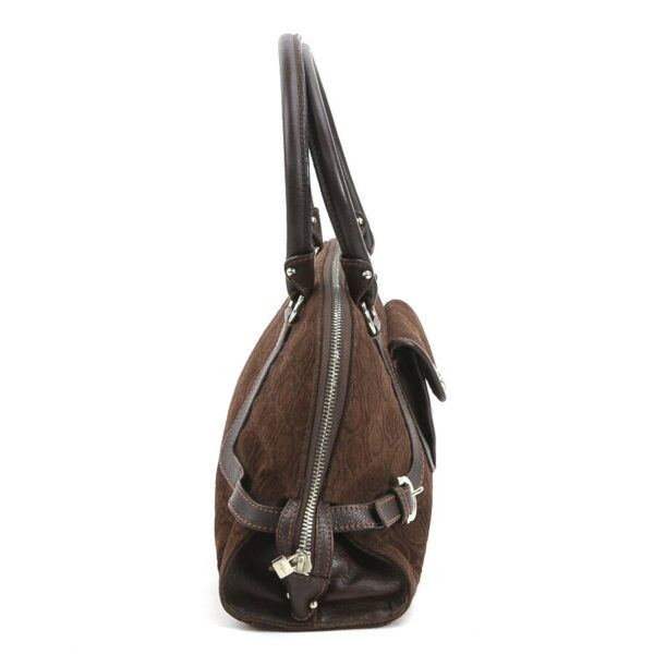 e58860a 1 Salvatore Ferragamo Gancini Pile Leather Handbag Brown