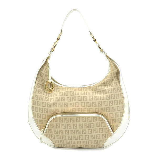 e58896a Fendi Zucchino Shoulder Bag Canvas Leather Beige White