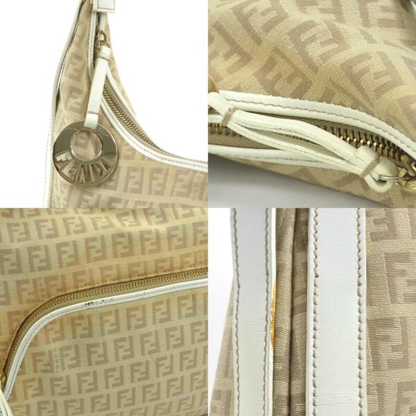 e58896a 9 c Fendi Zucchino Shoulder Bag Canvas Leather Beige White