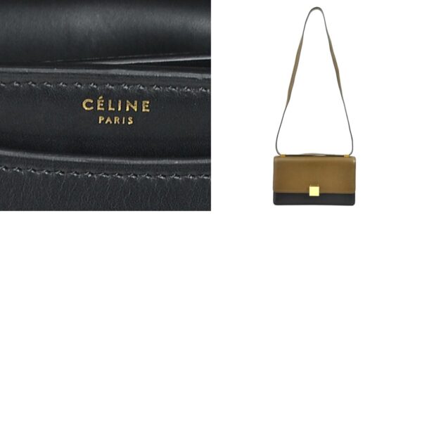 e58977a 13 c Celine Shoulder Bag Leather Khaki Black