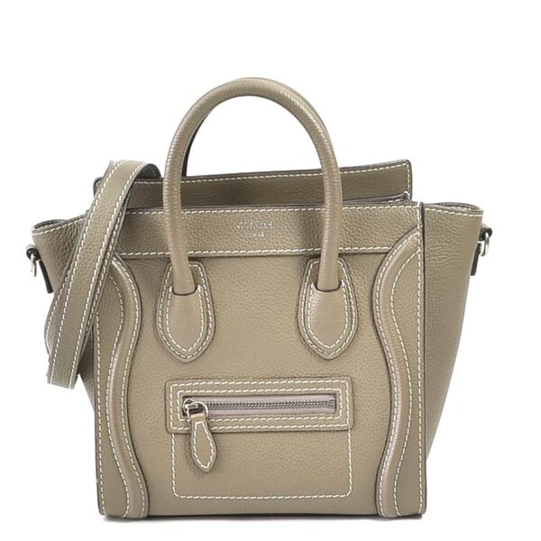 e58994g Celine Luggage Nano Shopper Shoulder Bag Leather Greige