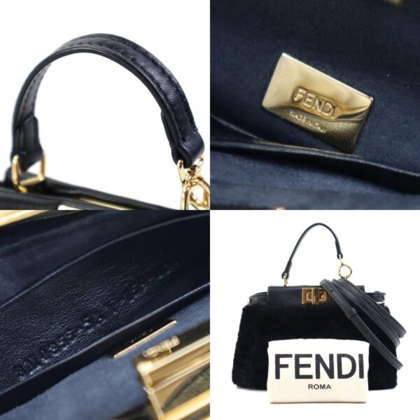 e58999j 10 c Fendi Micro Peekaboo Crossbody Shoulder Bag Fur Leather Black