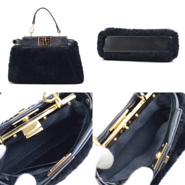 e58999j 2 c Fendi Micro Peekaboo Crossbody Shoulder Bag Fur Leather Black