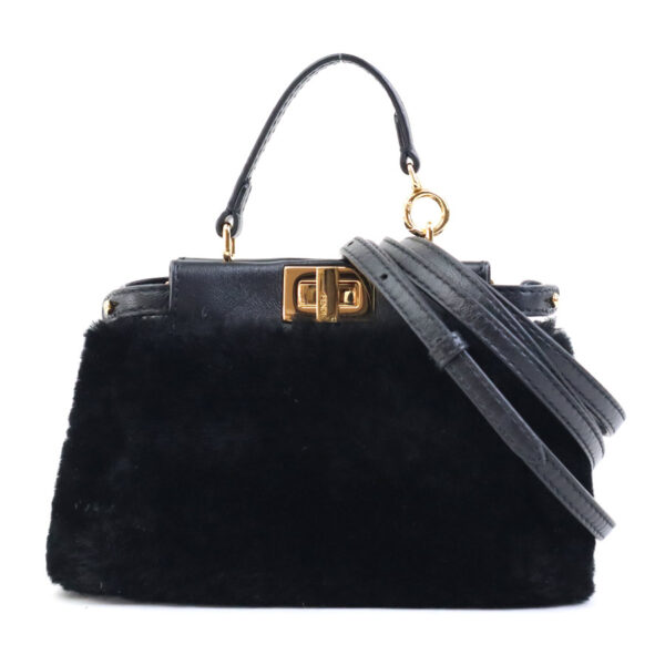 e58999j Fendi Micro Peekaboo Crossbody Shoulder Bag Fur Leather Black