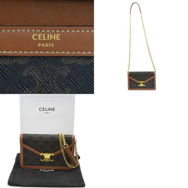 e59032k 10 c Celine Triomphe Chain Wallet Crossbody Bag Leather Brown