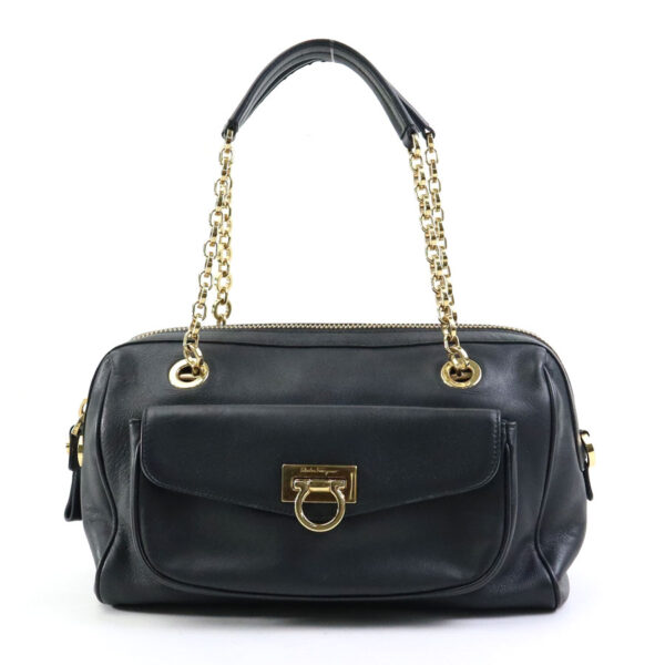 e59039g Salvatore Ferragamo Gancini Leather Handbag Black