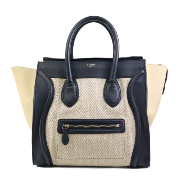 e59058k Celine Luggage Mini Shopper Handbag Leather Black Beige