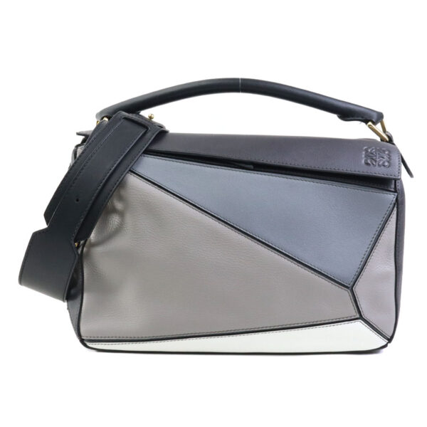 e59099i Loewe Puzzle Medium Leather Shoulder Bag Blue Gray White