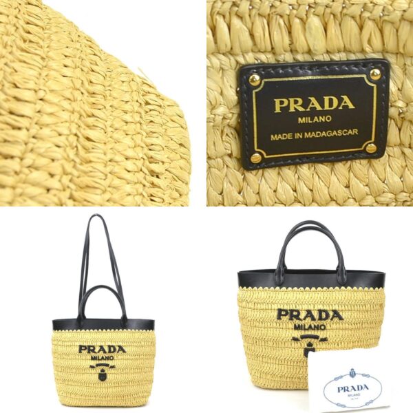 e59119g 10 c Prada Tote Bag Crochet Leather Rayon Black Natural