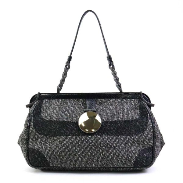 e59156 Bottega Veneta Canvas Handbag Gray Black