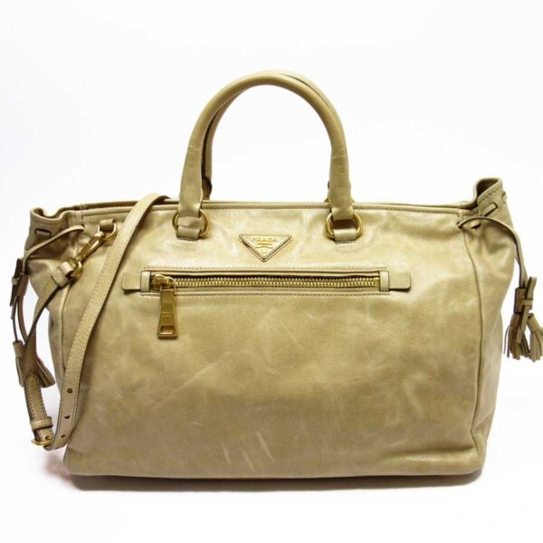 g0168 Prada 2Way Bag Triangle Leather Beige