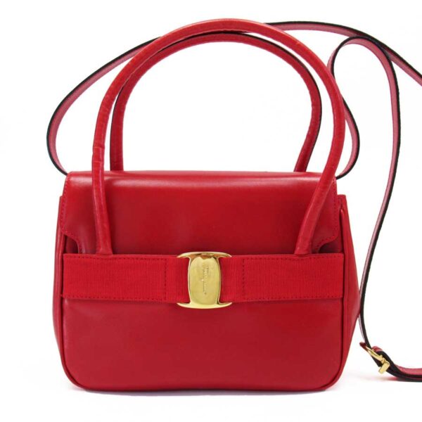 g0867 Salvatore Ferragamo Vara Leather Handbag Red