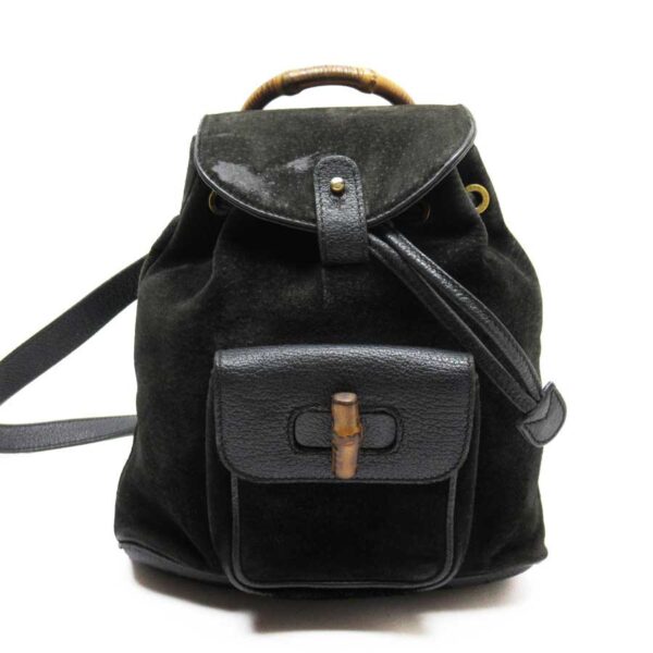 g1152 Gucci Rucksack Backpack Bamboo Black Suede