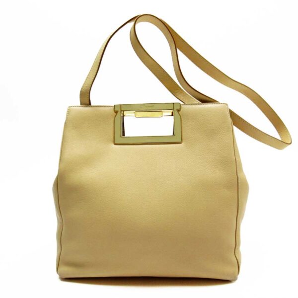 g1717b Salvatore Ferragamo Leather Handbag Beige