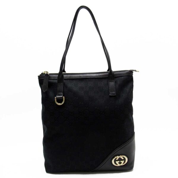 g2061a Gucci Interlocking G Shoulder Bag Black Canvas Leather