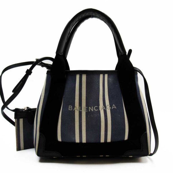 g2246 Balenciaga Canvas Leather 2Way Bag Black Blue White