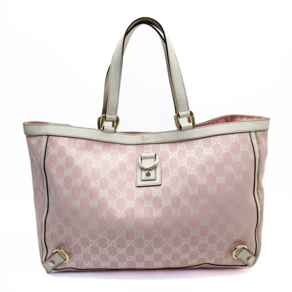 g2748a Gucci GG Tote Bag Leather Canvas Bag Pink Off White