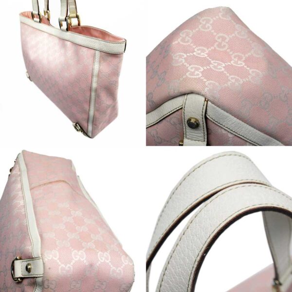 g2748a 1 Gucci GG Tote Bag Leather Canvas Bag Pink Off White