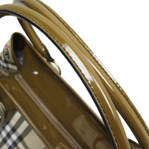 g2793a 2 Burberry Nova Check Patent Leather Tote Bag Brown