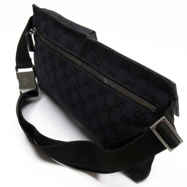 g2826a 1 Gucci GG Waist Pouch Body Bag Canvas Leather Bag Black