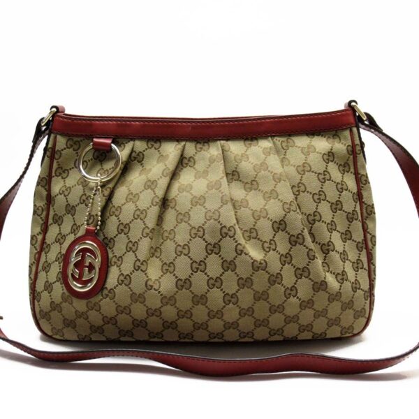 g2827a Gucci GG Crossbody Shoulder Bag Canvas Leather Bag Beige Brown