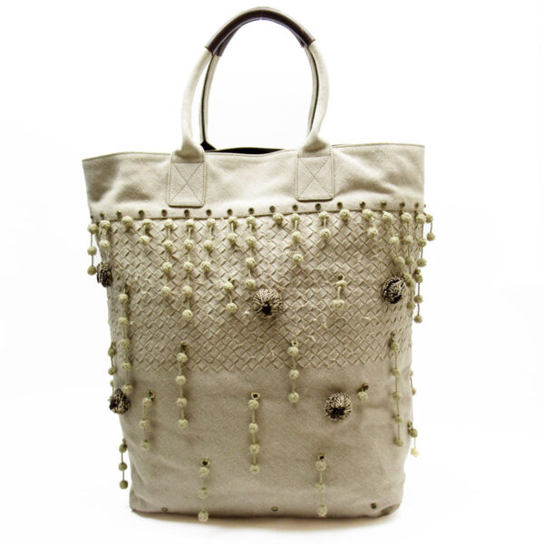 g3551g Bottega Veneta Hemp Linen Handbag Beige