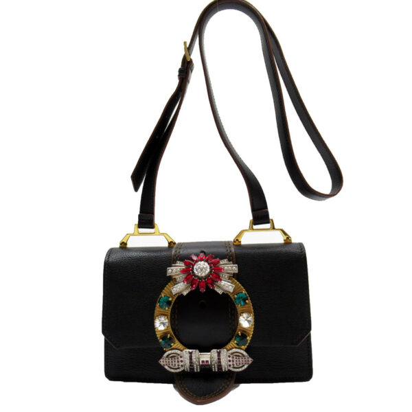 g4071g Miu Miu Crossbody Shoulder Bag Leather Bijou Black