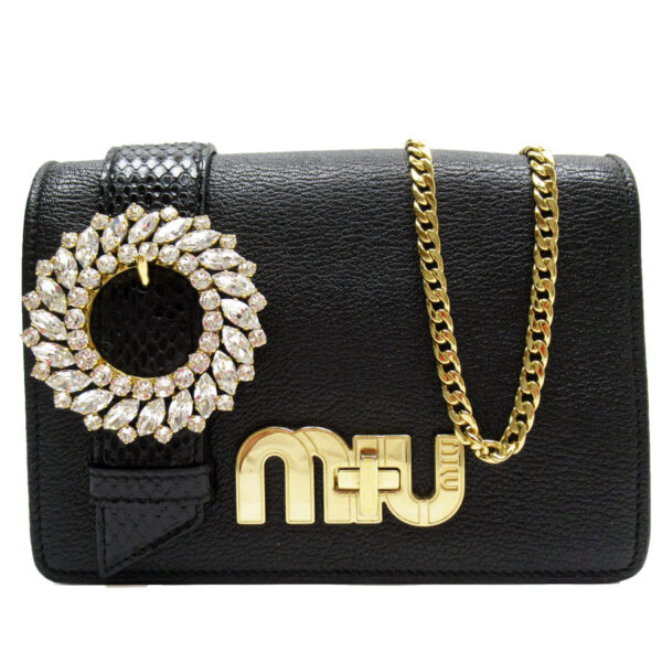 g4072k Miu Miu Shoulder Bag Leather Bijou Black