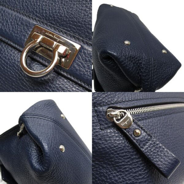 g4098a 3 c Salvatore Ferragamo Gancini Leather Shoulder Bag Navy