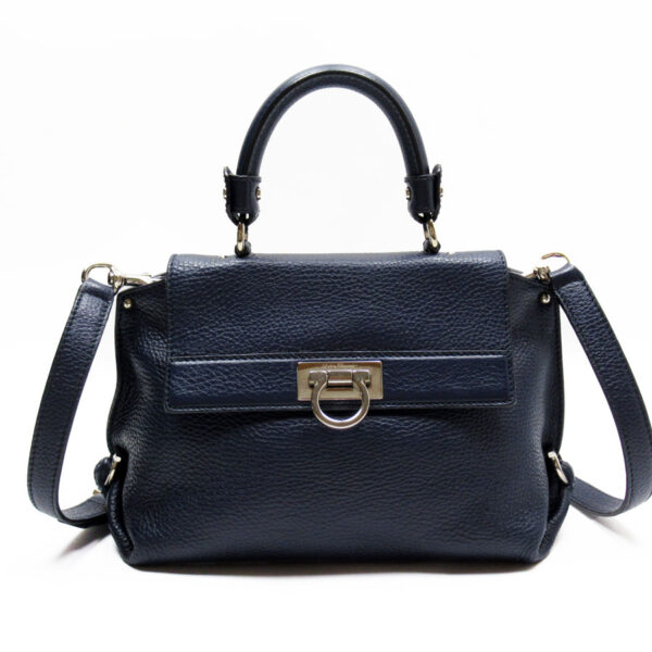 g4098a Salvatore Ferragamo Gancini Leather Shoulder Bag Navy