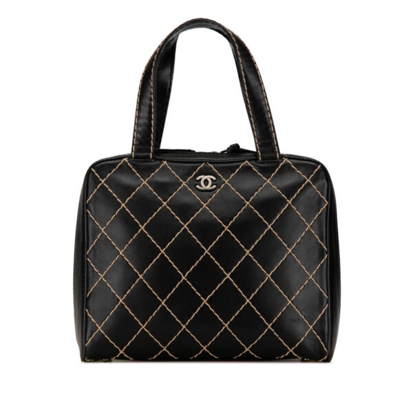 gj1dlv4wejgd0z3a 1 Chanel Wild Stitch Coco Mark Handbag Lambskin Black