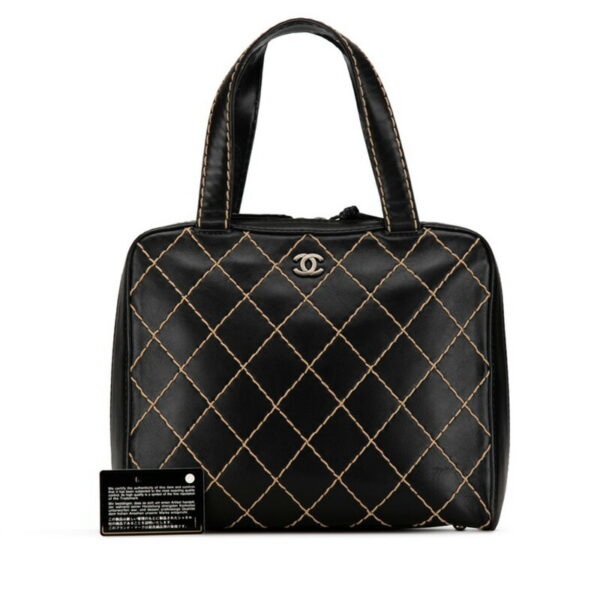 gj1dlv4wejgd0z3a 100 Chanel Wild Stitch Coco Mark Handbag Lambskin Black