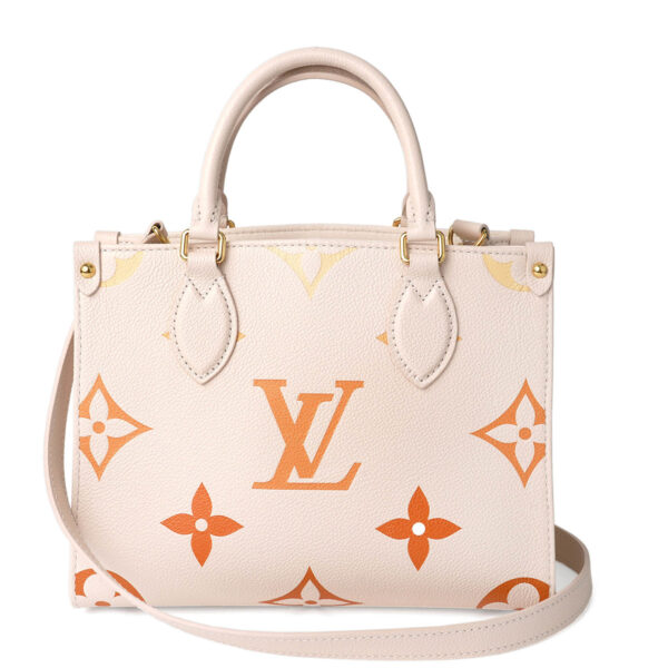 glvm46513 2 Louis Vuitton On the Go PM Tote Bag Empreinte Beige Orange