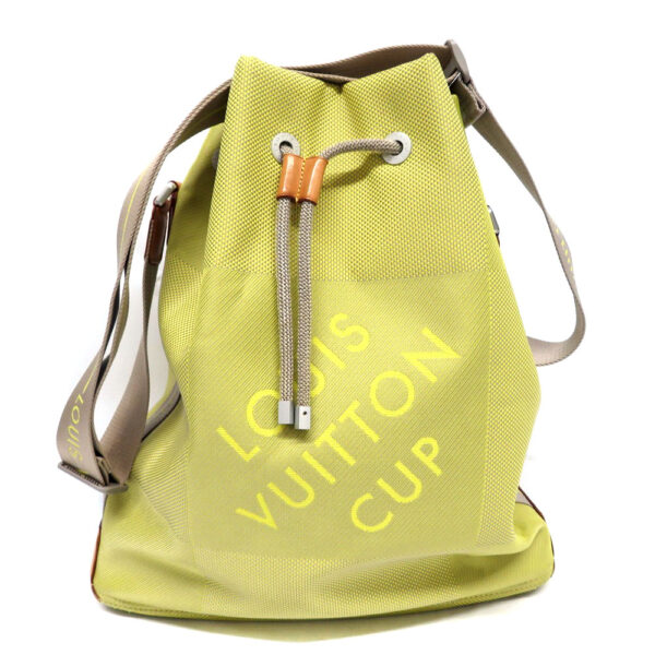 h2006921 2 Louis Vuitton Volunteer Drawstring Bag Damier Jean Green Yellow