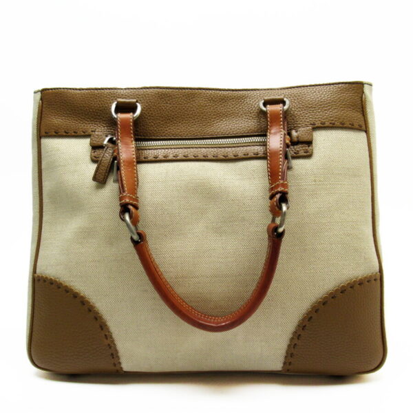 h22405 Prada Canvas Leather Shoulder Bag Beige Brown