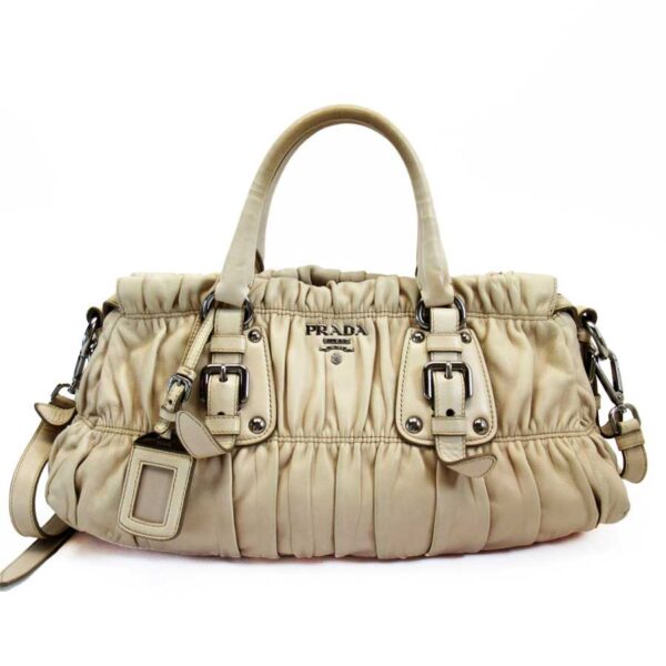 h22466 Prada Leather 2Way Bag Beige