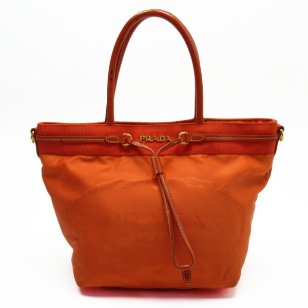 h22685 Prada Nylon Patent Leather Tote Bag Orange