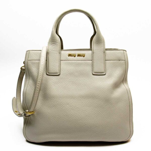 h23133 Miu Miu Handbag Crossbody Shoulder Bag 2Way Bag Leather Ivory