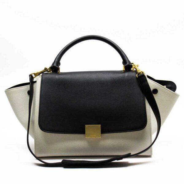 h24023a Celine Trapeze 2Way Bag Canvas Leather White Black