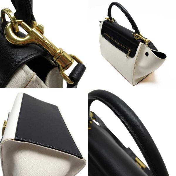 h24023a 1 Celine Trapeze 2Way Bag Canvas Leather White Black