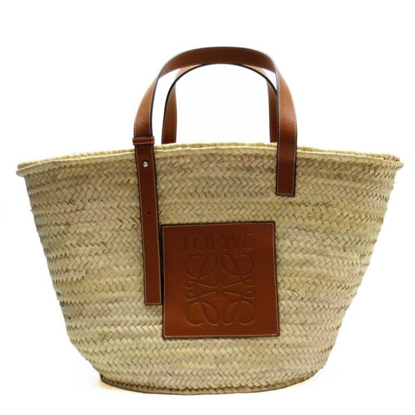 h24106c Loewe Basket Straw Leather Shoulder Bag Natural Tan