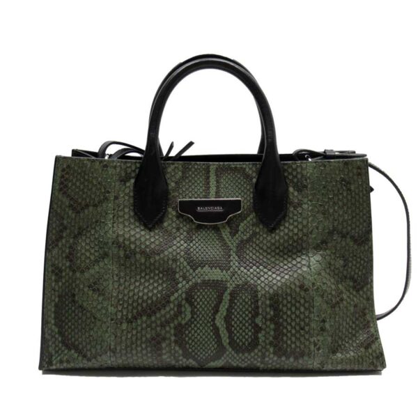 h24164a Balenciaga Python Leather 2Way Bag Green Black