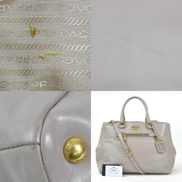 h24263d 2 Prada Leather 2Way Bag Beige